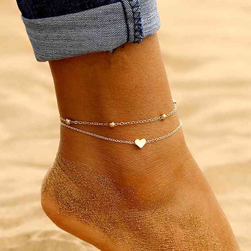 Simple Heart Female Anklets Barefoot Crochet Sandals Foot Jewelry Leg Anklet