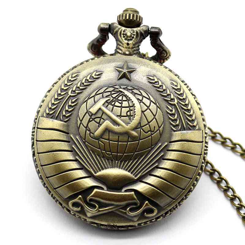 Retro Ussr Soviet Badges Sickle Hammer Style Quartz Pocket Watch