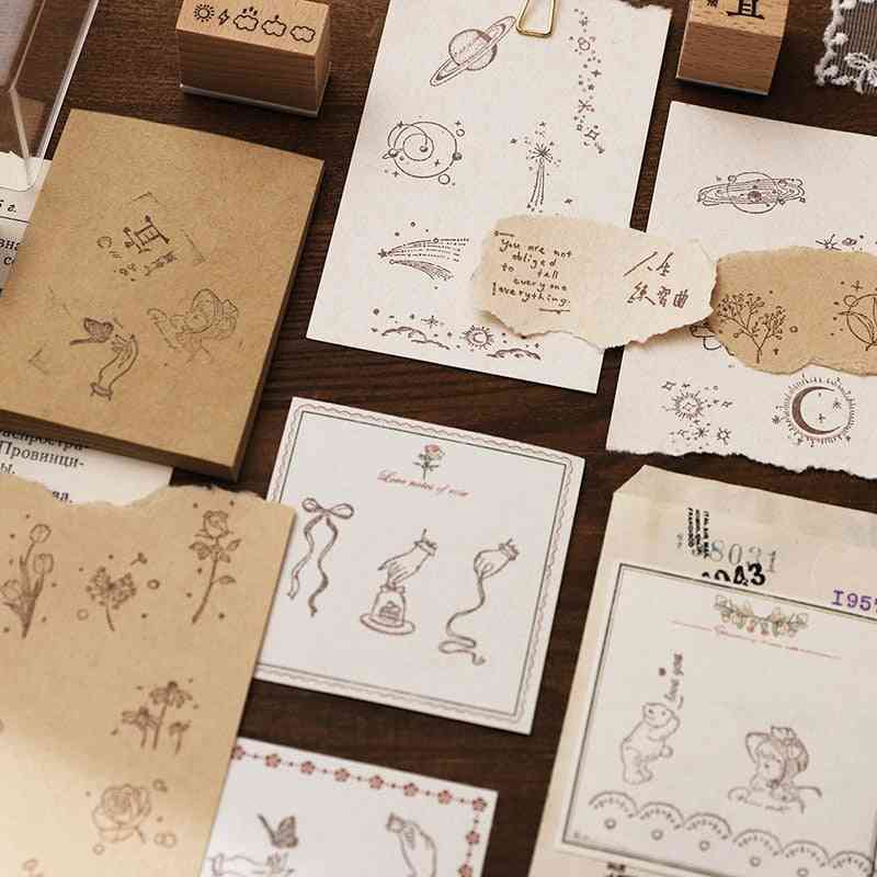 12 Pcs Jenny Character Number Universe Flower - Wooden Rubber Stamp