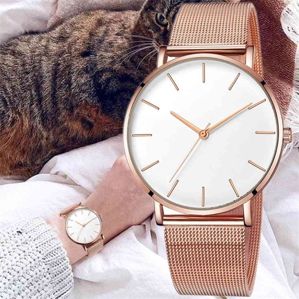 Luxury Mesh Stainless Steel Bracelet Quartz Watch, Women Watches