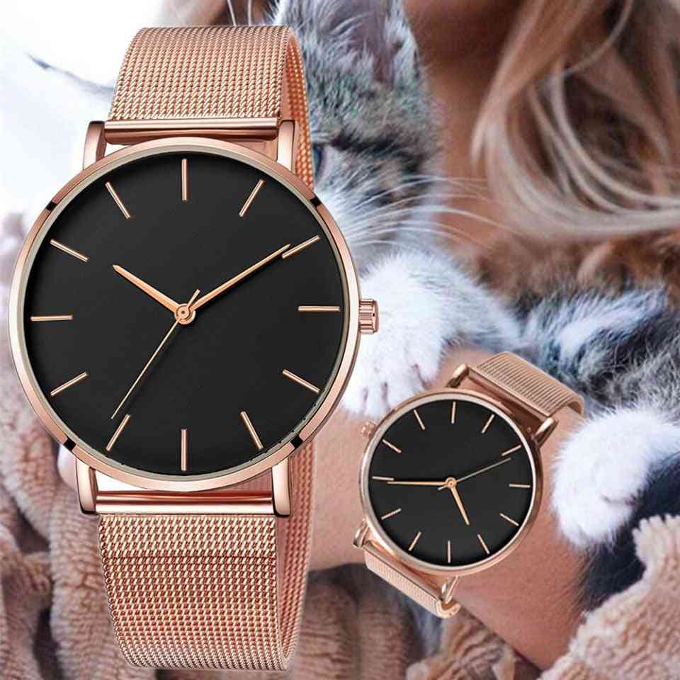 Luxury Mesh Stainless Steel Bracelet Quartz Watch, Women Watches