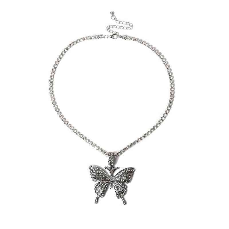 Big Butterfly Rhinestone Pendant Necklace