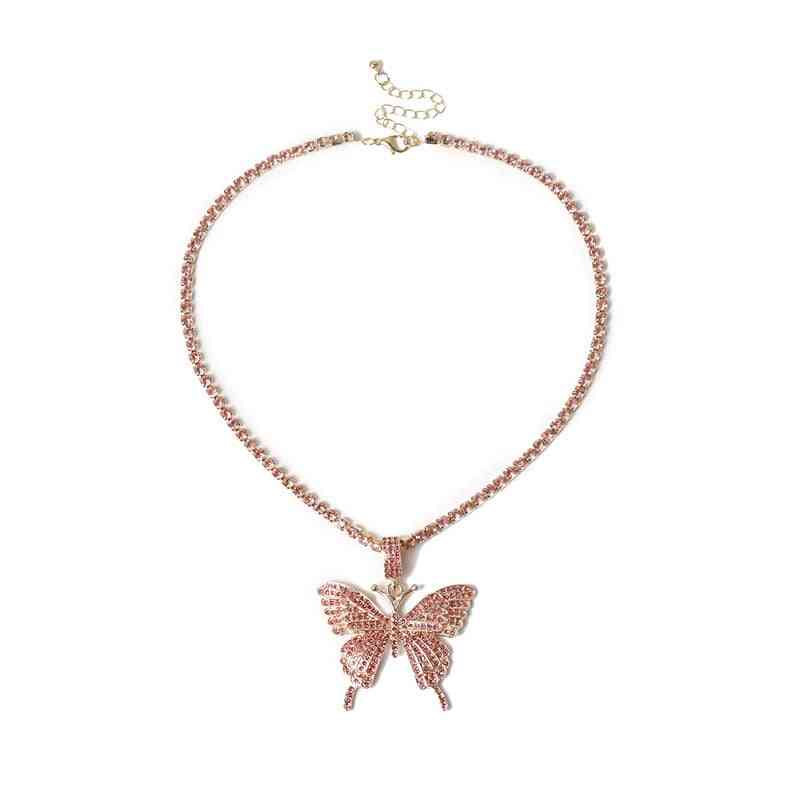 Big Butterfly Rhinestone Pendant Necklace