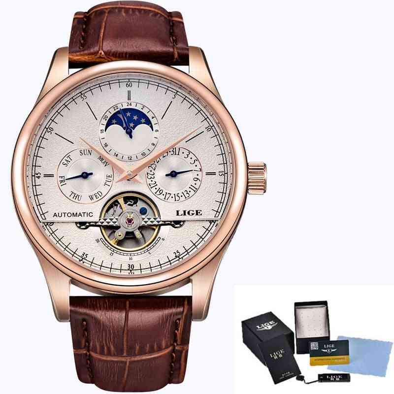 Automatic Mechanical Tourbillon Sport Clock Leather Casual Business Wristwatch