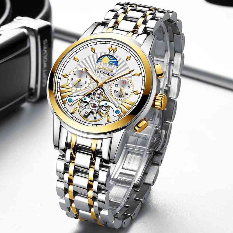 Luksusowy, automatyczny, mechaniczny, złoty zegarek najwyższej marki dla mężczyzn