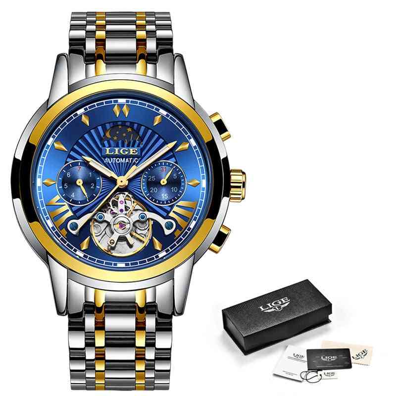 Luksusowy, automatyczny, mechaniczny, złoty zegarek najwyższej marki dla mężczyzn