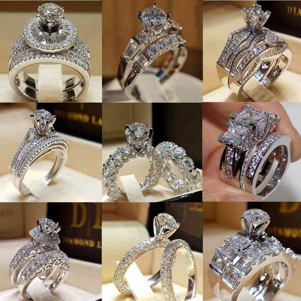 Sada svadobných / zásnubných prsteňov zo zirkónu pre ženu-veľkosť 5