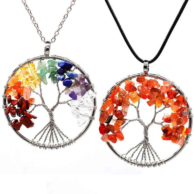 Natural Stone Tree Of Life Healing Crystal Necklaces