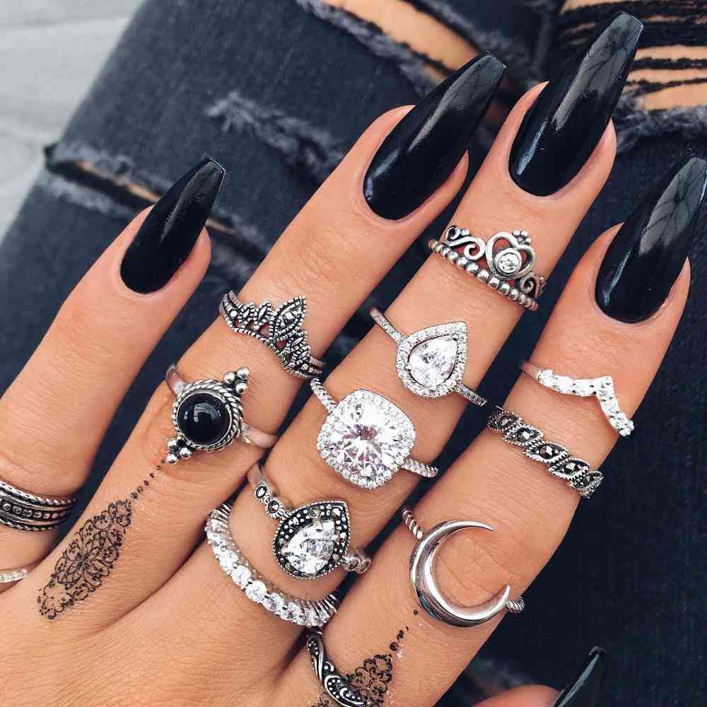 Conjunto de anillos de nudillos de dedo de cristal de mujer vintage