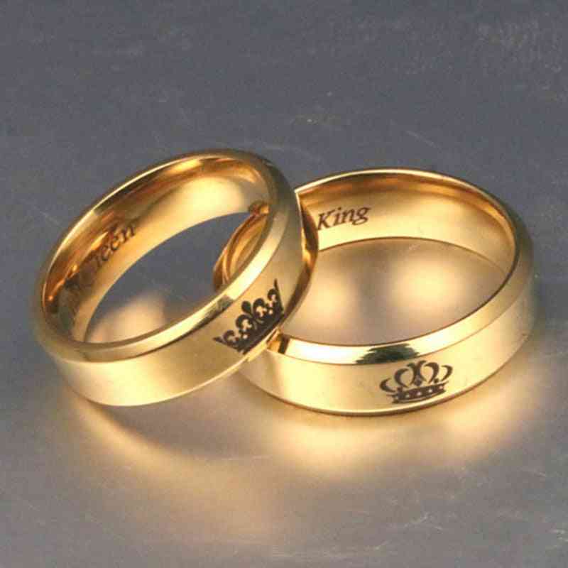 King And Queen Embedded, Stainless Steel Couple Rings