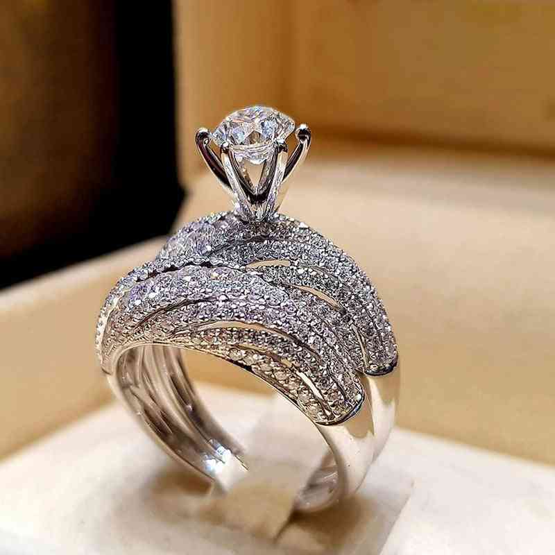 Trendy krystall ringsett, kvinner geometriske luksuriøse ringer