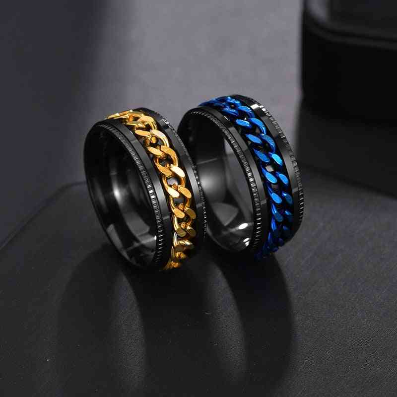 Letdiffery Punk Spinner Chain Men Rotatable Ring