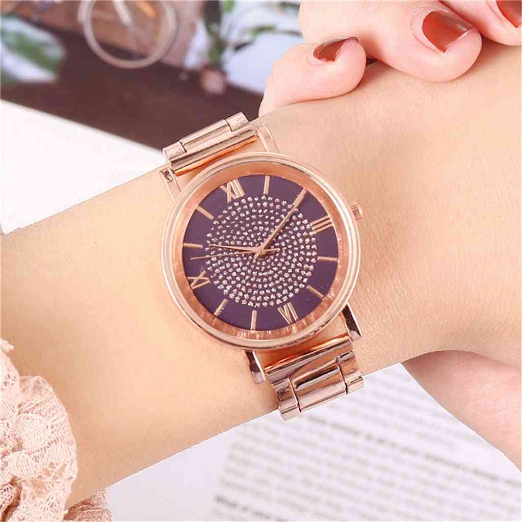 Kvinder luksus kvarts ur, rustfrit stål urskive armbåndsure