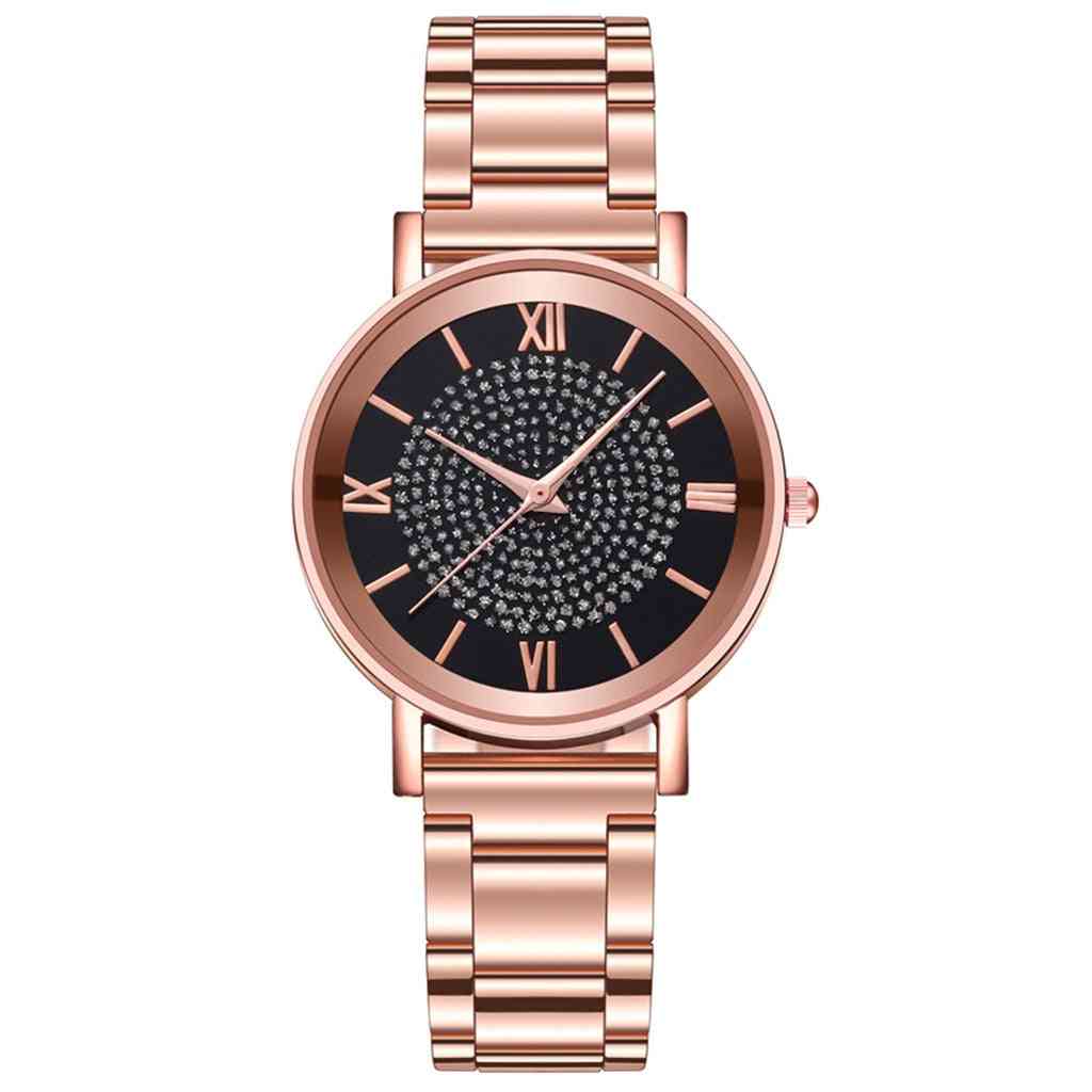 Kvinder luksus kvarts ur, rustfrit stål urskive armbåndsure