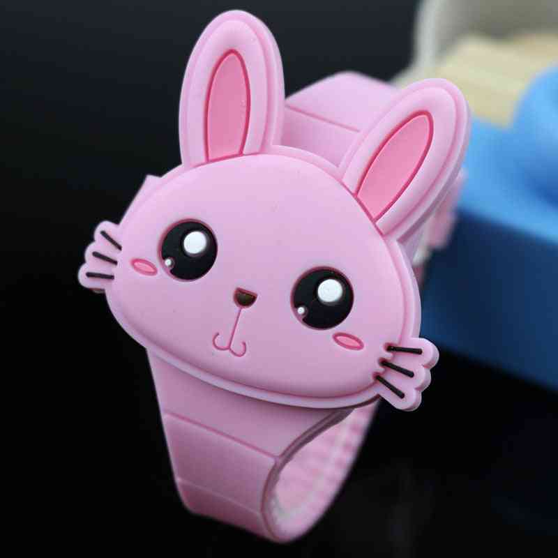 Lovely Rabbit Cartoon Flip Cover Rubber Electronic Watch