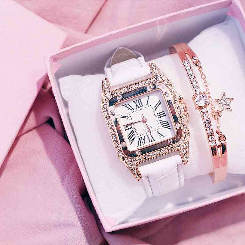 Dámske diamantové hodinky náramok s hviezdnym štvorcovým ciferníkom