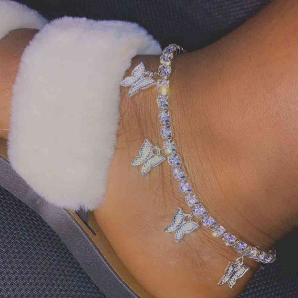 Fashion Butterfly Anklet- Rhinestone Tennis Foot Chain