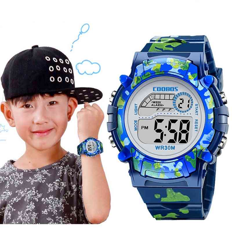 Dětské hodinky vedené, barevný blesk, digitální vodotěsnost, budík ,,, kreativní hodiny