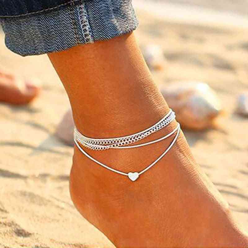 Bohemian Anklet, Bracelet On The Leg Fashion Heart, Barefoot Chain Jewelery