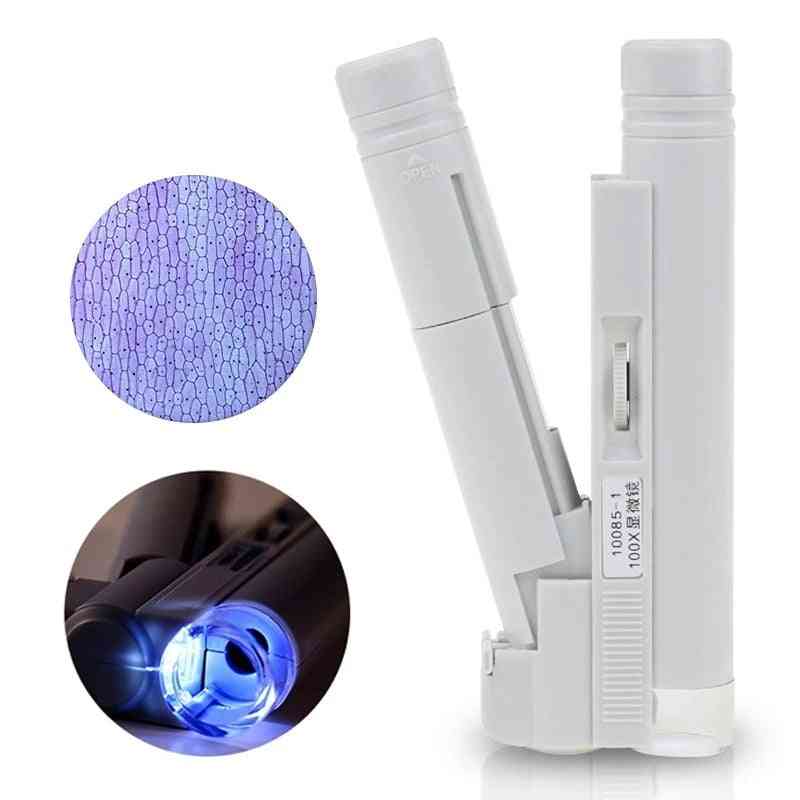 Handheld Microscope, Mini Pocket Portable, Led Lamp Light, Foldable Jewelry Magnifier Magnifying Loupe