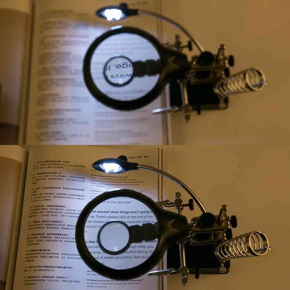 Loupe de soudage avec lumière LED, bureau de loupe de clip auxiliaire de lentille