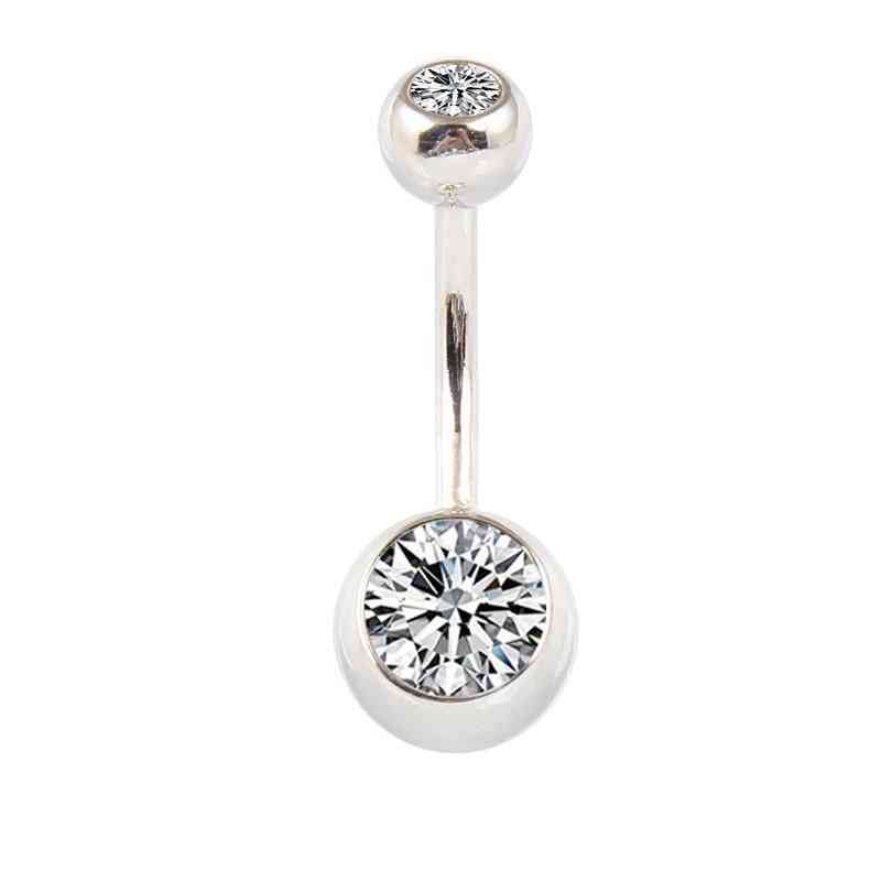Gioielli per il corpo con doppio zircone chiaro in argento sterling 925 con anello per ombelico