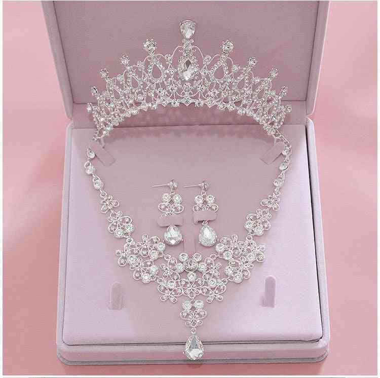 Modna kristalna tiara, krone, uhani, ogrlica, dodatki za poročni nakit
