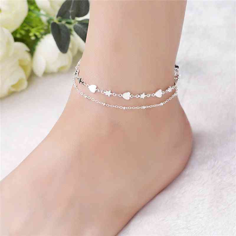 Fashion 925 Sterling Silver Anklet Fine Jewelry Heart Foot Chain