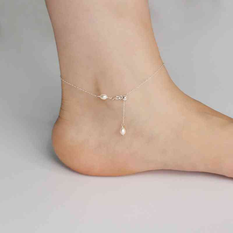 925 Sterling Silver Anklets For Women With Natural Freshwater Pearls