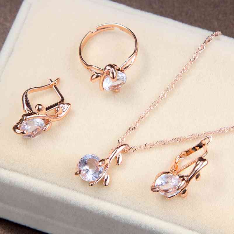 Women Crystal Pendants Necklaces, Earrings & Ring Bridal Jewelry Sets