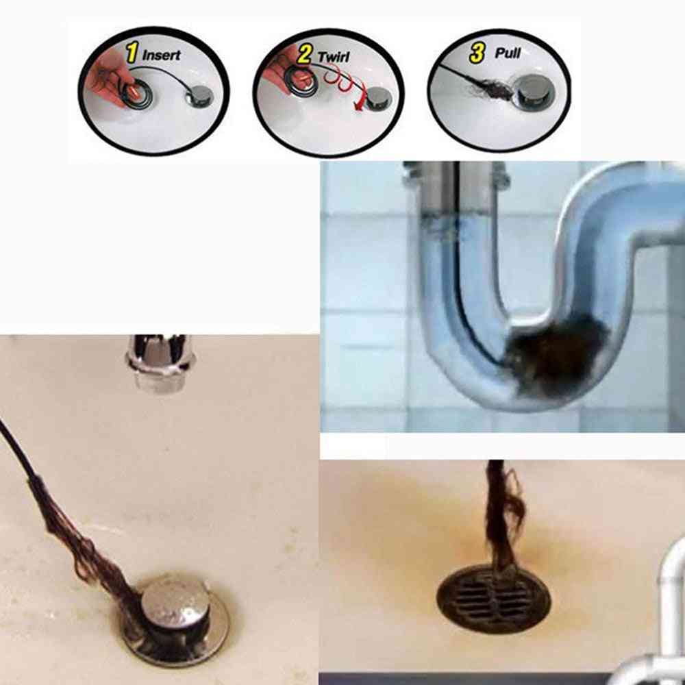 Drain Sink Cleaner, Cleaning Hair Removal Unblocking Tool For Bath Shower Pipe With Hook