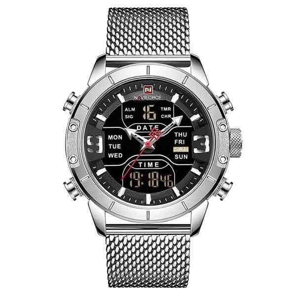 Sportovní analogové digitální hodinky, pánské hodinky z nerezové oceli