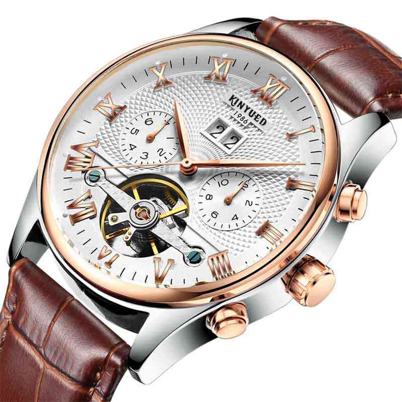 Męski zegarek automatyczny, klasyczne skórzane mechaniczne zegarki na rękę