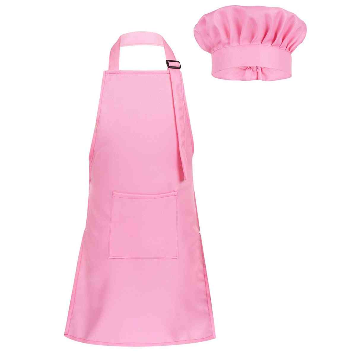 Child Kids Adjustable Apron And Chef Hat Set Kitchen Cooking Uniform Baking Painting Training Wear