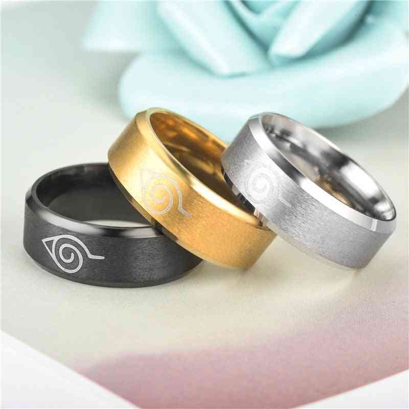 Naruto anneau feuille symbole, noir mode titane acier anime bijoux cosplay pour les femmes