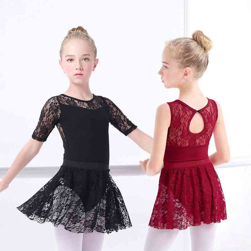 Girls Ballet-dress Gymnastic Skirted Long/sleeve, Kids Gymnastic Swimsuit For Dancing