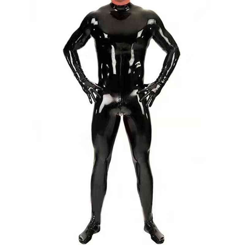Shiny Bodysuit Men Full Body Cover Pu Latex Waterproof U Convex Pouch Jumpsuit