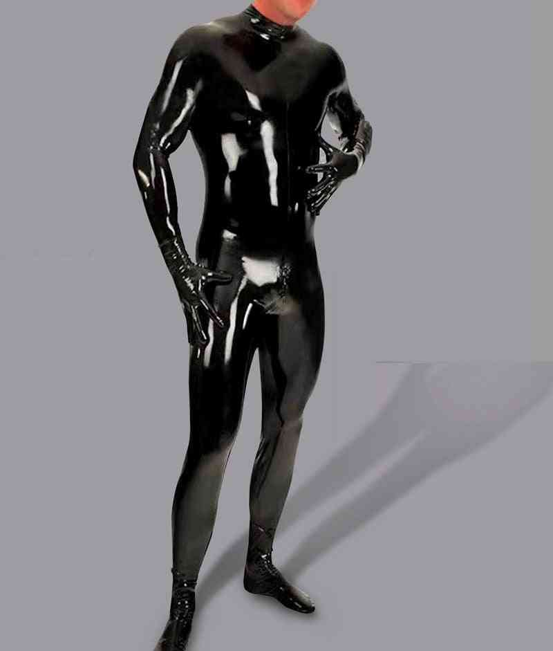 Shiny Bodysuit Men Full Body Cover Pu Latex Waterproof U Convex Pouch Jumpsuit