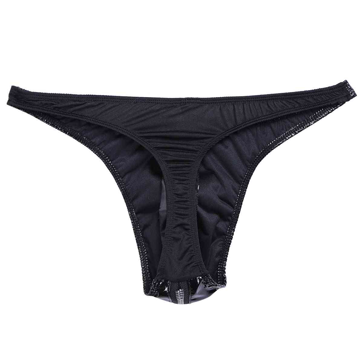 Herren Latex Reißverschluss Unterhosen Leder Bikini Slips Unterwäsche