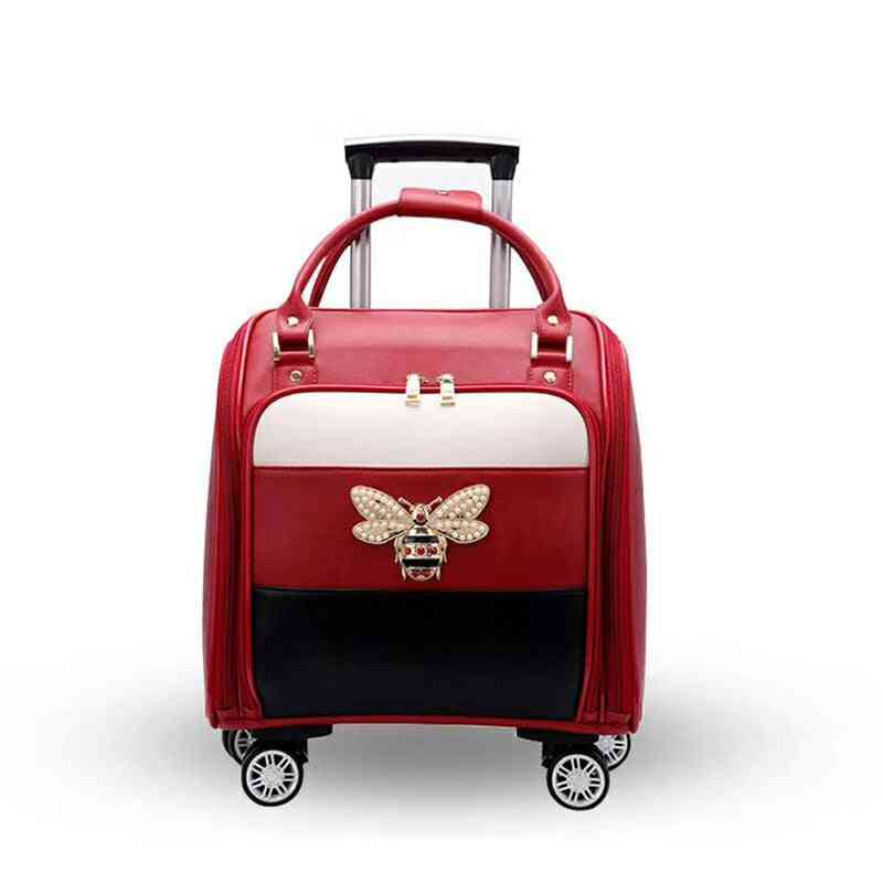 Leather Suitcase Women Luggage Cabin Travel Bag
