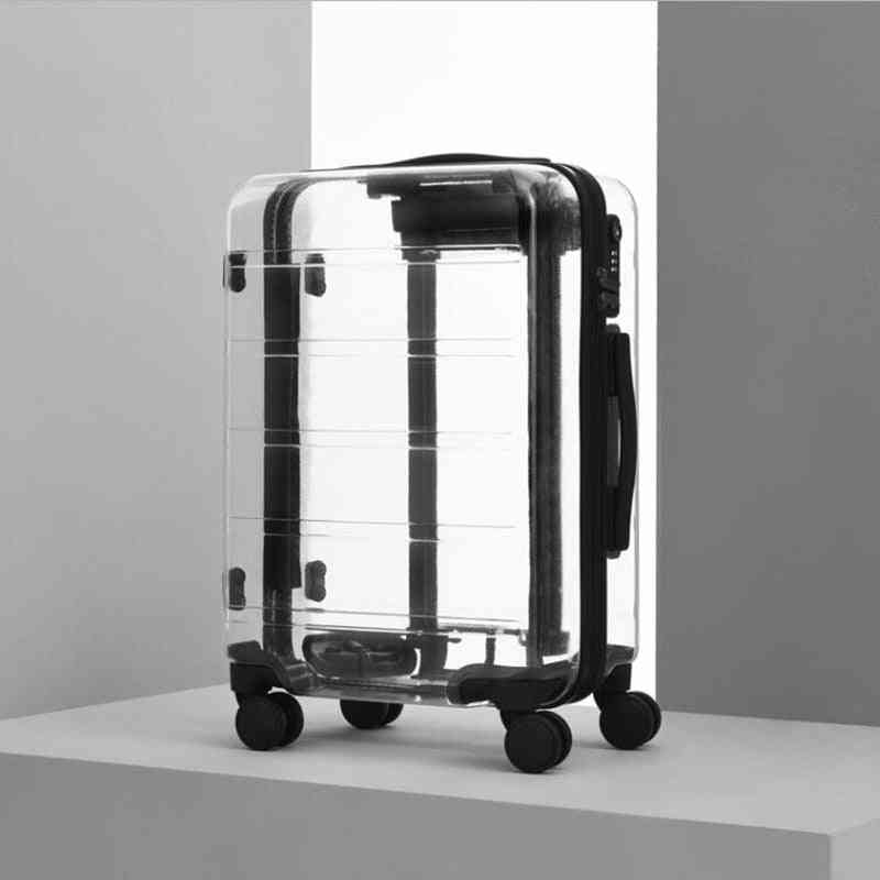 New Brand Transparent Suitcase Spinner Cabin Luggage Trolley Bag On Wheels
