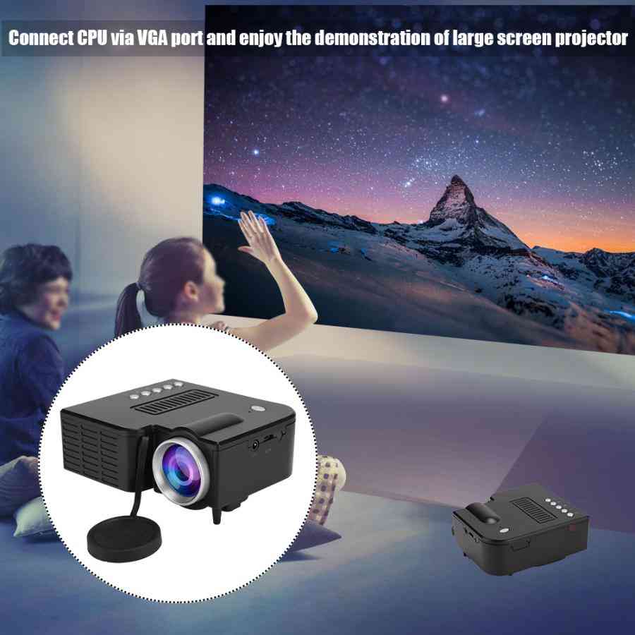 LED mini kancelársky projektor, fyzické rozlíšenie, prenosný, videoprehrávač USB tf-card domáci prehrávač