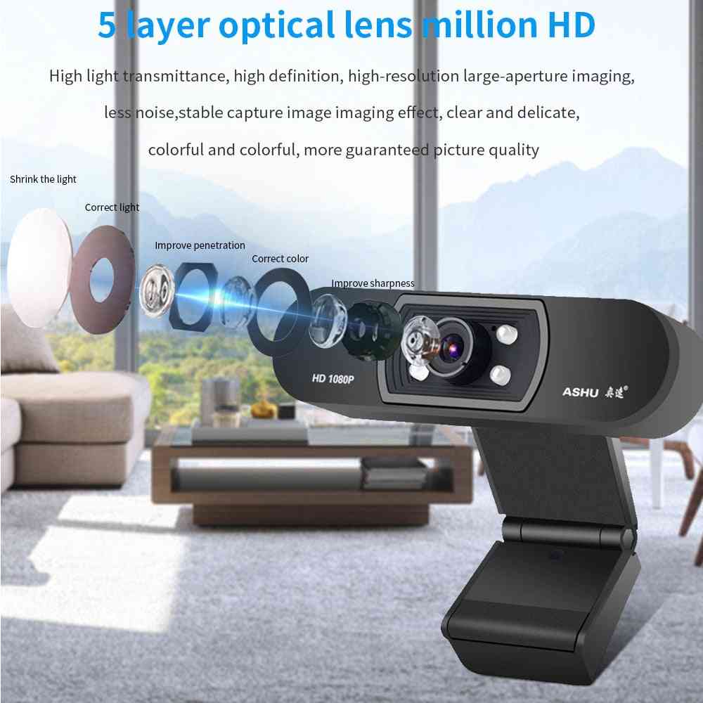 Webcam multifonction à lentille optique 5 couches full hd avec microphone intégré