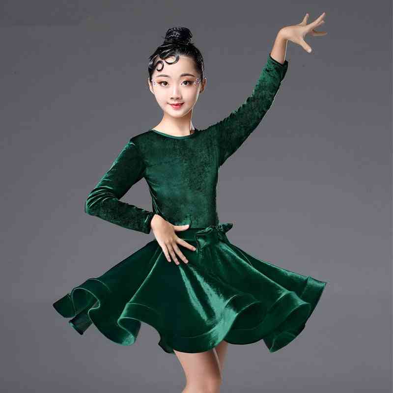 Dievčenské latinské tanečné šaty s dlhým rukávom