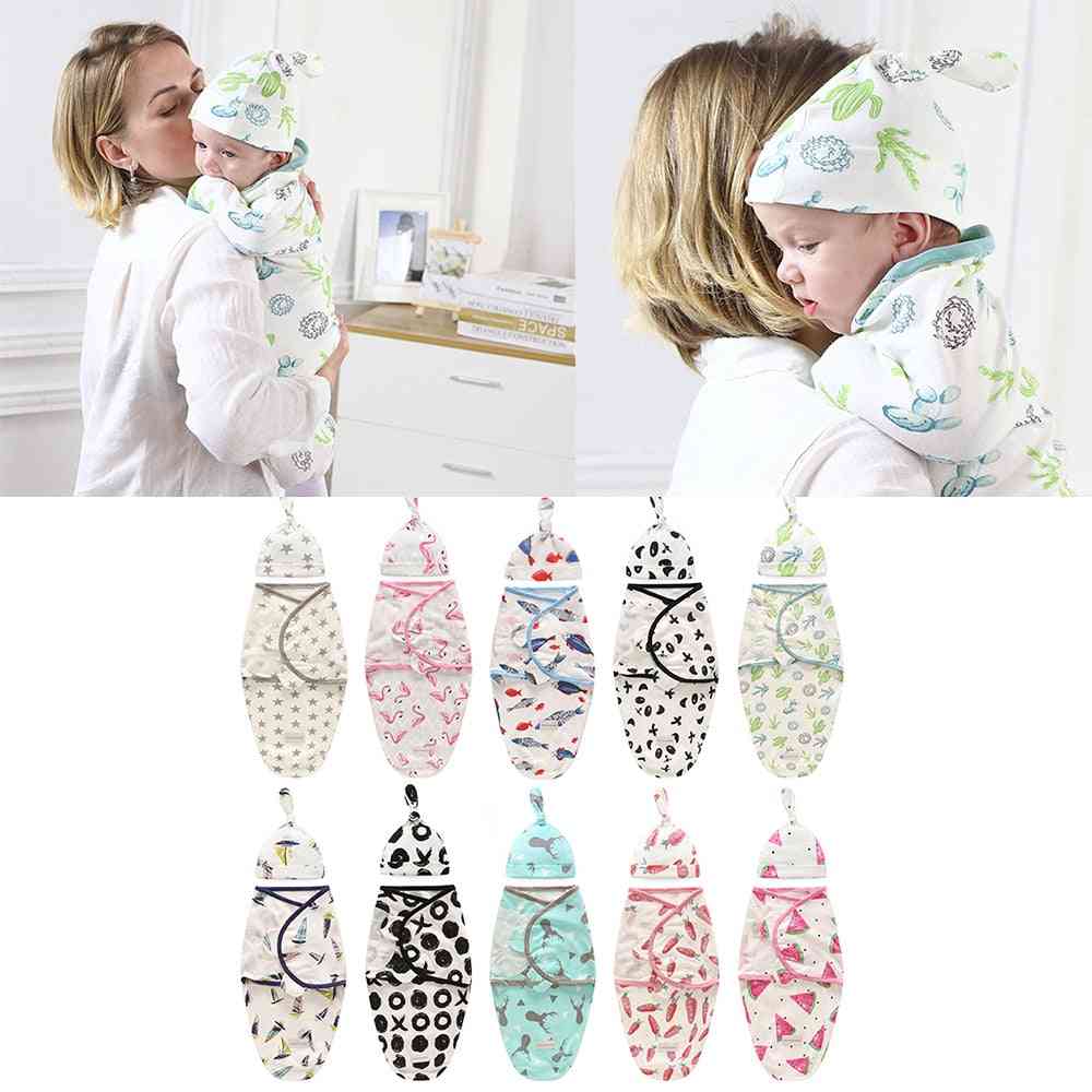 Baby Swaddle Blanket + Cap, Cocoon Wrap Cotton Swaddling Bag