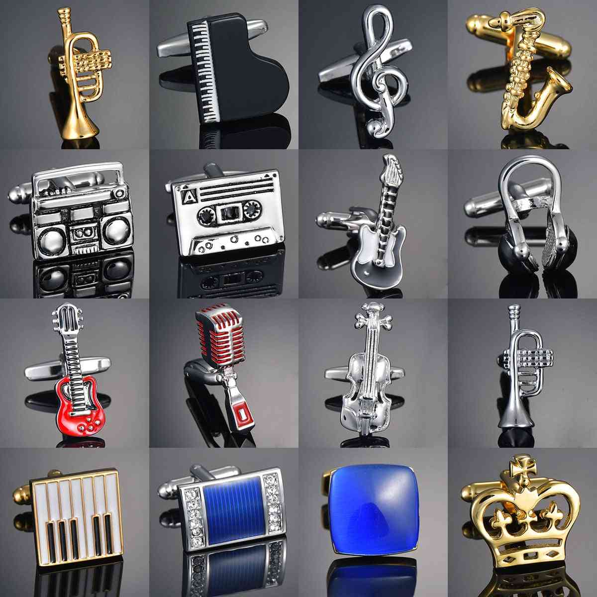 Guitar / musik / optager / mikrofon / trompet manchetknapper musik design bouton