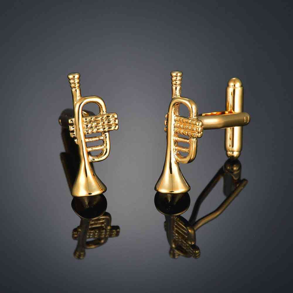 Guitar/music/recorder/microphone/trumpet Cufflinks Music Design Bouton