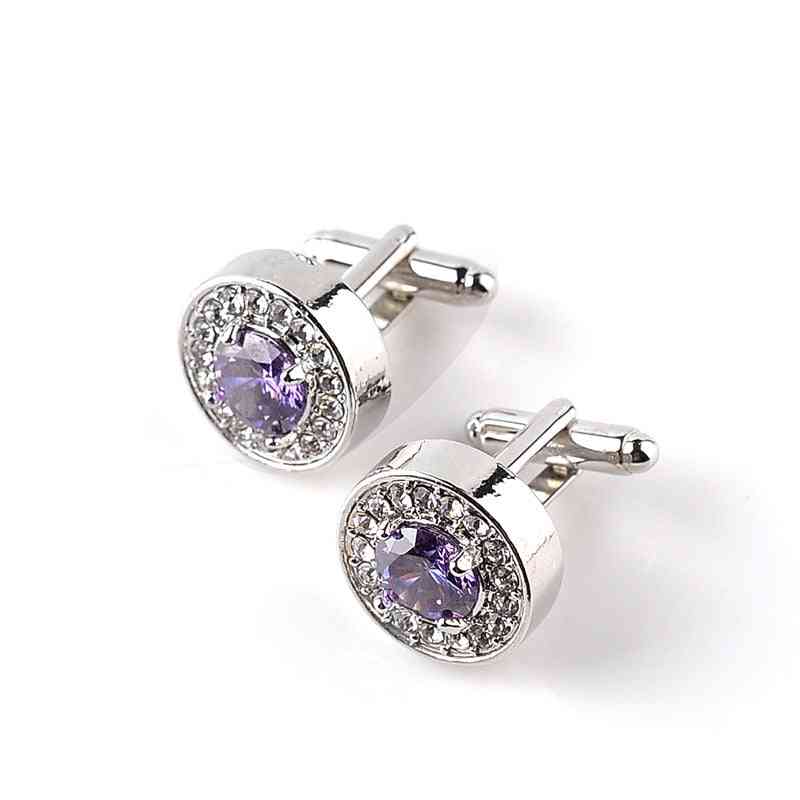 Luxury Cufflinks's And Women Zircon White Purple Crystal Clear Cuff Button
