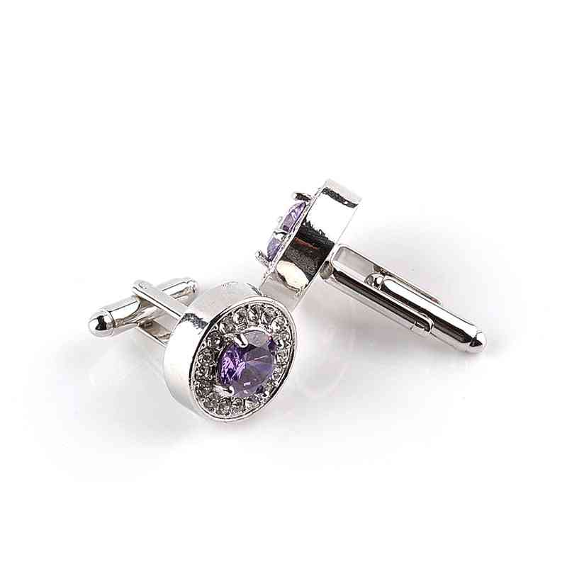 Luxury Cufflinks's And Women Zircon White Purple Crystal Clear Cuff Button