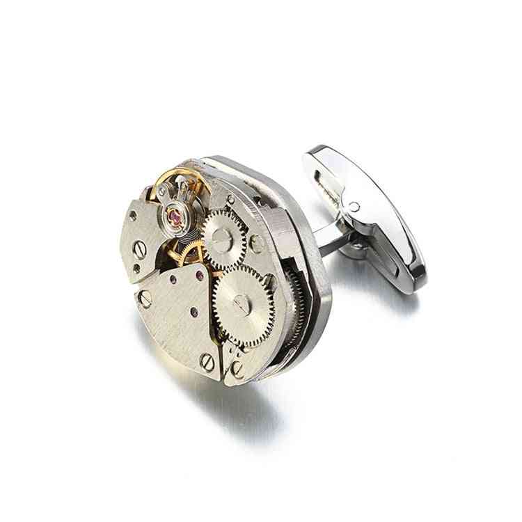 Spinki do mankietów z mechanizmem zegarka do nieruchomego steampunku ze stali nierdzewnej